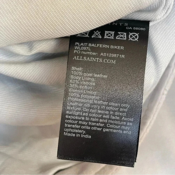 ALLSAINTS Plait Balfern Goat Leather Zip Up Biker Moto Jacket Size 2 - Picture 14 of 16